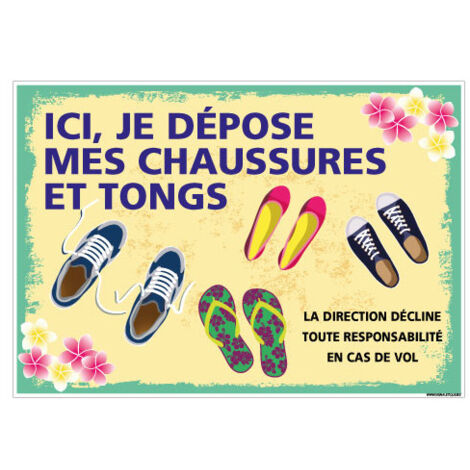 PANNEAU ICI JE DEPOSE MES CHAUSSURES ET TONGS (H0466) - Adhésif - 105 x 75 mm