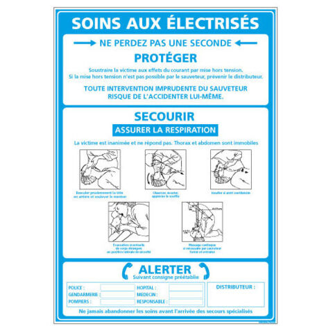 Panneau informatif soins aux électrisés – Signalisation sécurité électrique – Aluminium 210 x 300 mm