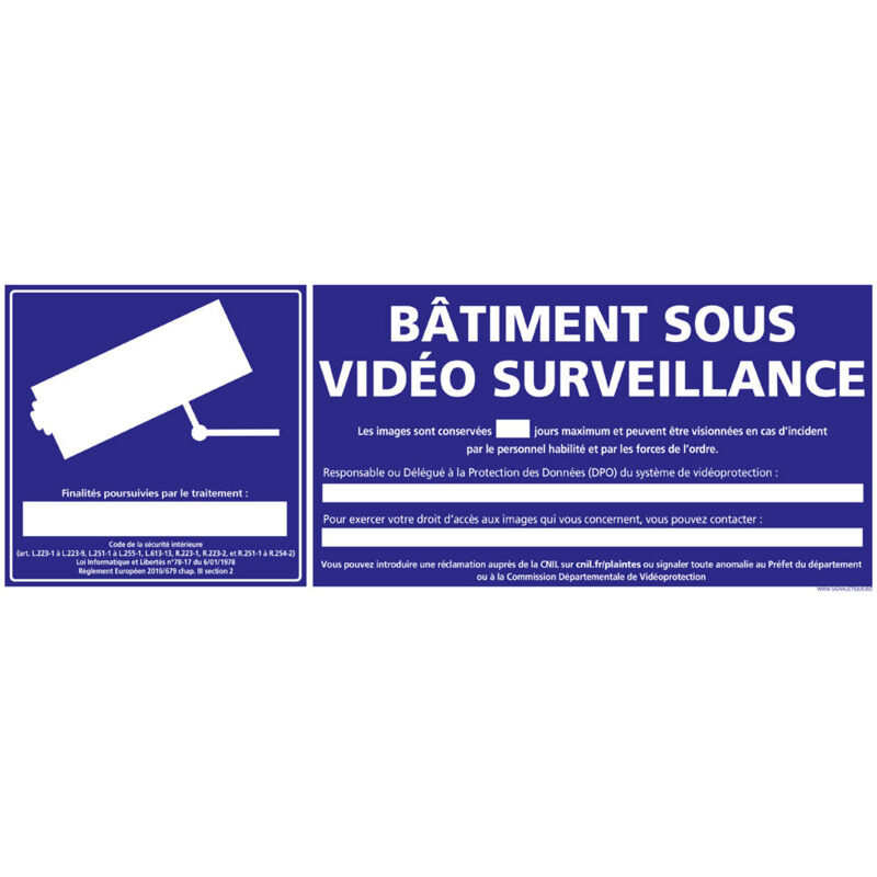 Panneau Information Bâtiment sous Vidéo Surveillance. Signalisation Information Sécurité. Autocollant, pvc ou Alu au choix - Aluminium 2 mm - 700 x