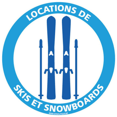 PANNEAU INFORMATION LOCATION DE SKI ET DE SNOWBOARDS SPECIAL HIVER (H0399) - Aluminium 2 mm - Diamètre 450 mm
