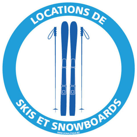 PANNEAU INFORMATION LOCATION DE SKI ET SNOWBOARDS (H0397) - Adhésif - Diamètre 125 mm