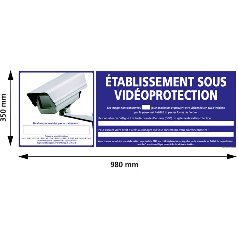 Panneau Information Surveillance Vidéo 24h/24 - Signalisation Sécurité - Aluminium 2 mm - 980 x 350 mm - Conforme RGPD et CNIL