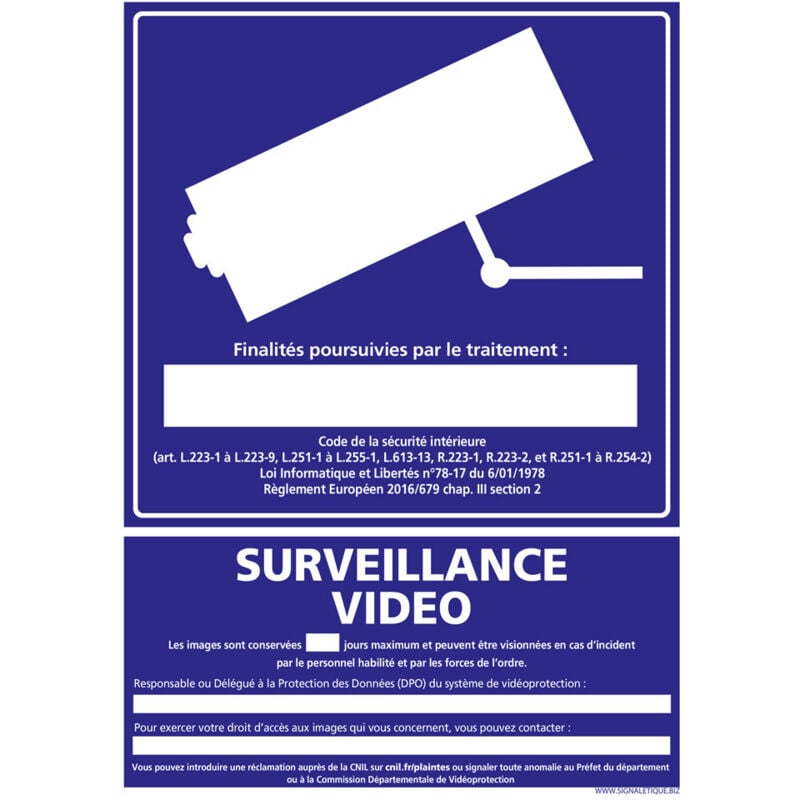 Panneau Information Surveillance Vidéo. Signalisation Information et Vidéoprotection. Autocollant, pvc, Alu - Adhésif - 450 x 630 mm