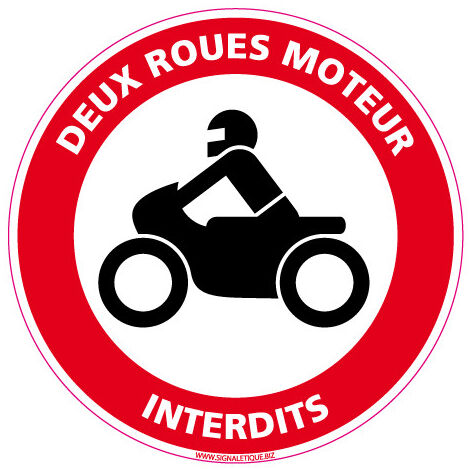 PANNEAU INTERDICTION DE CIRCULER - DEUX ROUES MOTEUR INTERDITS (L0169) - Adhésif - Diamètre 125 mm