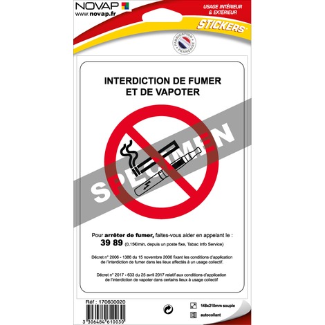 Panneau interdiction de Fumer et de Vapoter – Adhésif 148x210mm – 4610030
