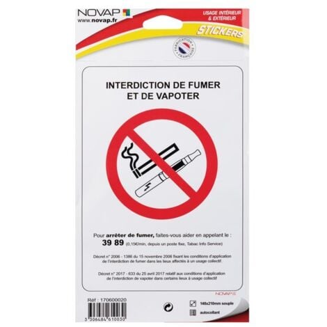 Panneau interdiction de fumer et de vapoter Novap - 148 x 210 mm