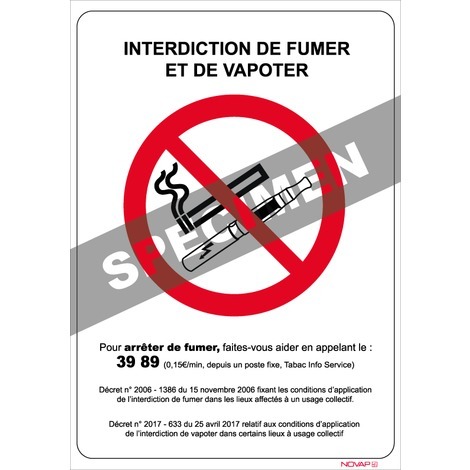 Panneau interdiction de Fumer et de Vapoter – Rigide 148x210mm – 4600093
