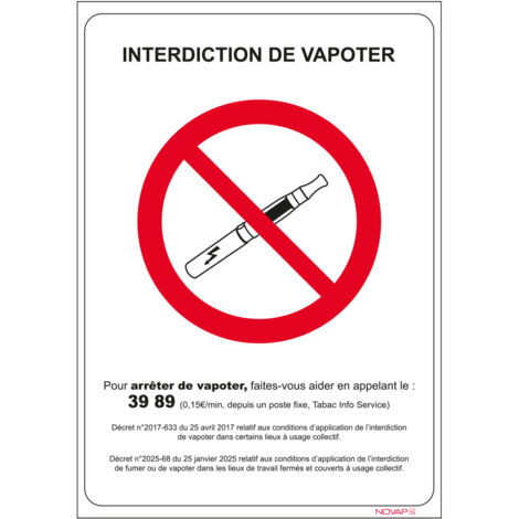 Panneau interdiction de Vapoter – Rigide 148x210mm – 4600079