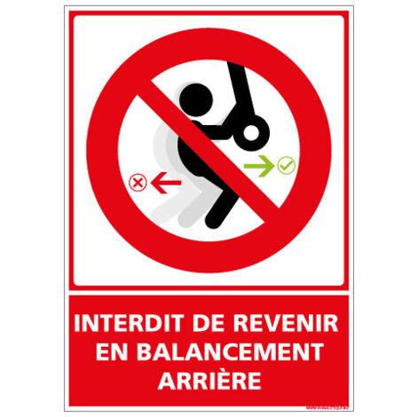 PANNEAU INTERDIT DE REVENIR EN BALANCEMENT ARRIERE (D1154) - Adhésif - 75 x 105 mm