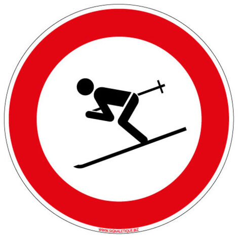 PANNEAU INTERDIT DE SKIER (D0593) - Adhésif - Diamètre 125 mm