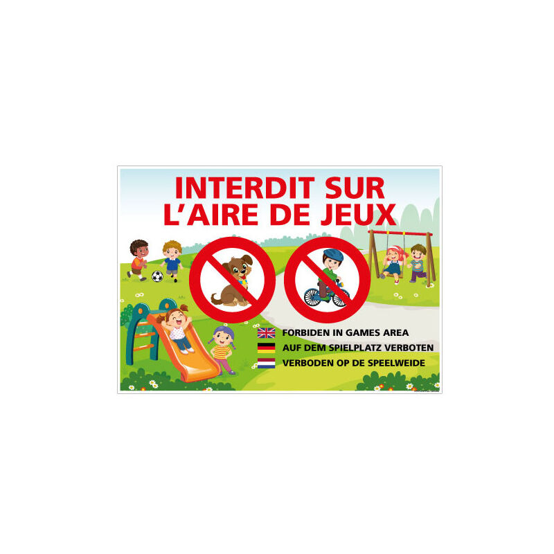 Signaletique.biz France - panneau interdit sur l'aire de jeux - francais et autres langues (H0446) - Aluminium 2 mm - 210 x 150 mm