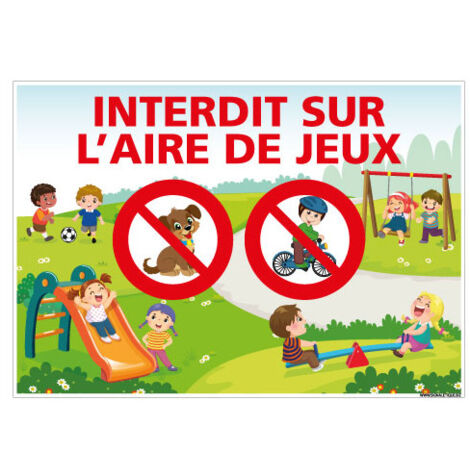 PANNEAU INTERDIT SUR L'AIRE DE JEUX (H0442) - Plastique PVC 1,5 mm - 210 x 150 mm