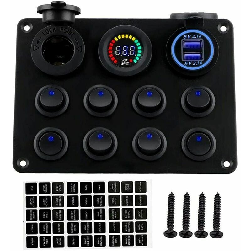 Panneau Interrupteurs à Bascule 12-24V Double Chargeur USB Prise avec Voltmètre à LED Rocker Switch Panel pour Bateau Voiture