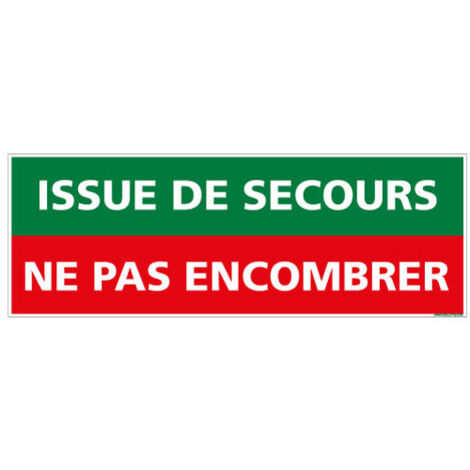 Panneau ISSUE DE SECOURS – Ne pas encombrer – Signalisation sécurité évacuation – 350 x 125 mm – PVC 1,5 mm