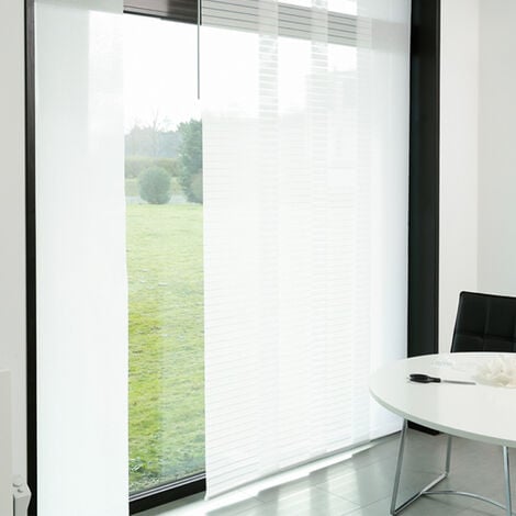 Panneau japonais tamisant ajouré lignes horizontales - Blanc - L45 x H260cm