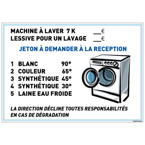 PANNEAU LAVERIE AUTOMATIQUE (H0273) - Aluminium 2 mm - 210 x 150 mm