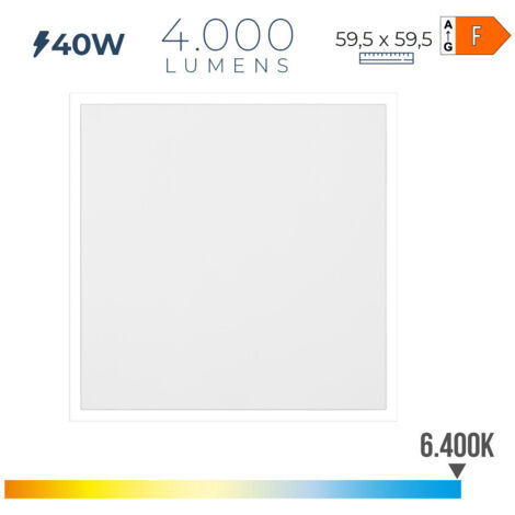 Panneau Led 40 W, 4300 Lm, Ra80, 6400 K, Lumière Froide, 59,5 X 59,5 X 2,9 Cm