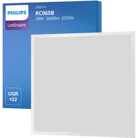 Philips – Panneau LED pour plafond 28W 6500K – Dimensions 59,5x59,5cm – Flux lumineux 3400 Lm – Angle d'ouverture 120°