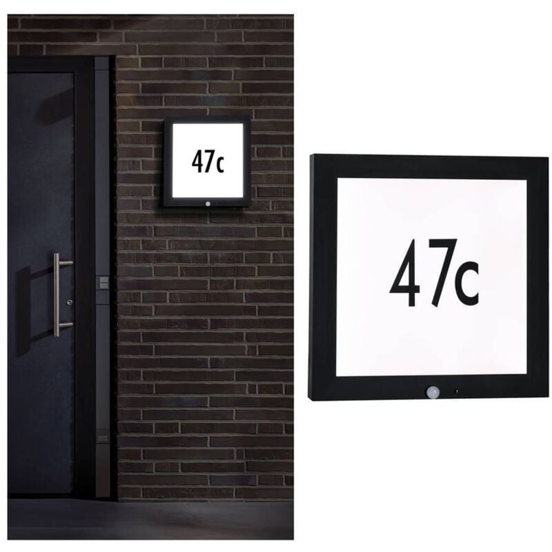 Panneau led numÉro 40x40 avec capteur de mouvement 13w lumiÈre chaude 3000k en aluminium couleur anthracite 942.55