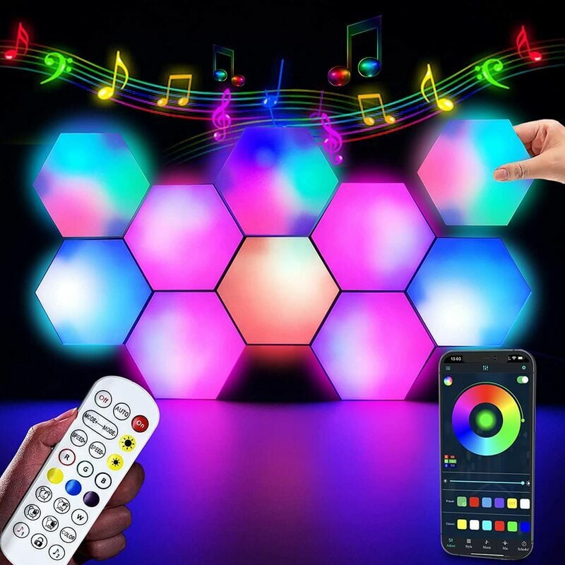 Panneau led rgb Gaming Deco App et Télécommande Applique Murale led Lampe Gaming Synchronisation Musique Lumière led Hexagonale