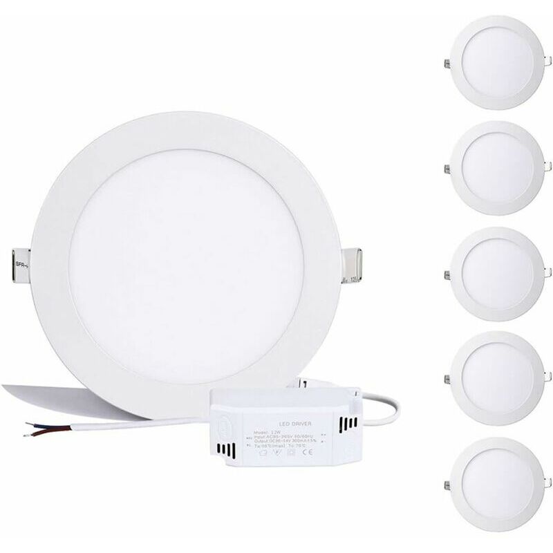 Panneau LED rond à intensité variable 12 W – Spot LED encastrable pour plafond (blanc neutre 4000 K, 230 V, 960 lumens)