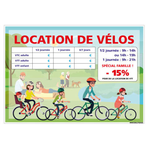 PANNEAU LOCATION DE VELOS A PERSONNALISER (H0510-PERSO) - Adhésif - 105 x 75 mm