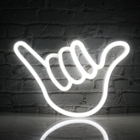 Panneau lumineux au néon en forme de main avec geste porte-bonheur, panneau lumineux au néon blanc pour chambre à coucher ou bar