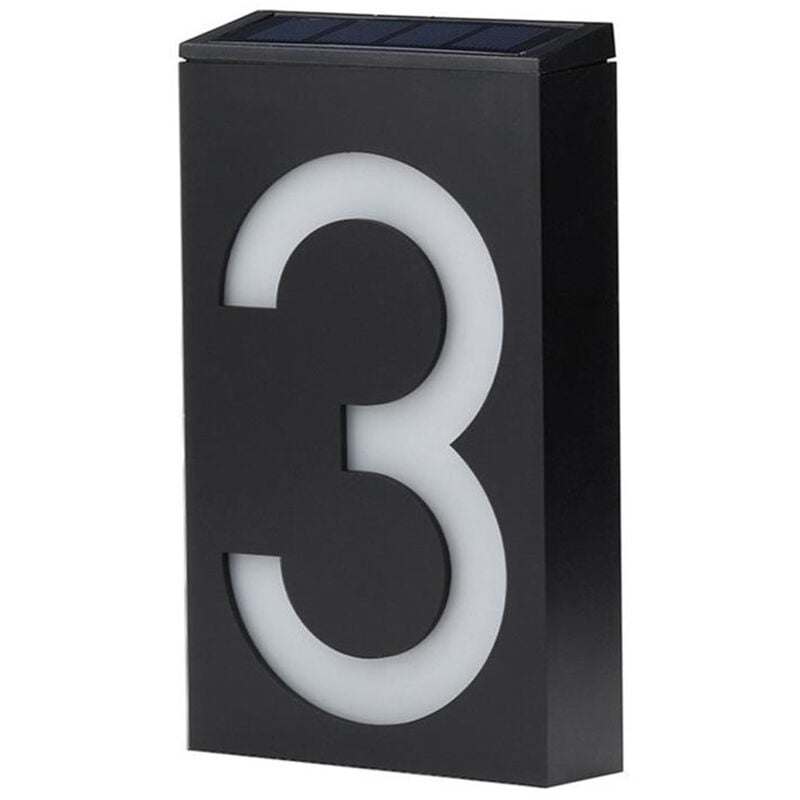 Panneau lumineux LED à énergie solaire pour l'extérieur, maison, hôtel, magasin, adresse de porte, plaque lumineuse (Numéro 3)