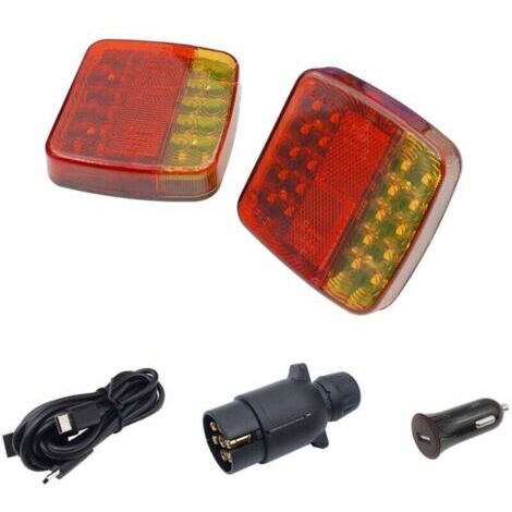 Panneau lumineux sans fil pour remorque – Kit de feux arrière magnétiques à LED étanches IP65 – Rechargeable 12 V/24 V – Fixation magnétique sécurisée