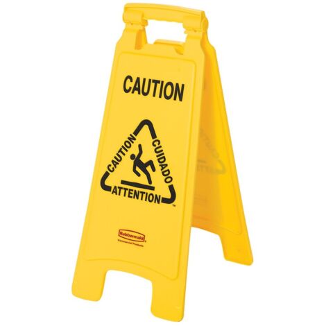 Panneau multilingue « Attention », 2 côtés, 66 cm, jaune - RUBBERMAID