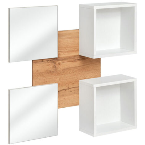 Panneau Mural, 2 Étagères & 2 Miroirs "Easy" 100cm Blanc