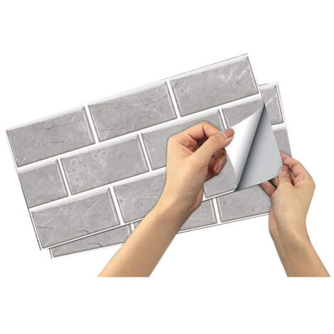Panneau mural 3D, panneaux 3D, lot de 12 carreaux adhésifs 15 × 30 cm, stickers muraux pour cuisine, design moderne, résistants à l’eau et aux éclaboussures d’huile, gris