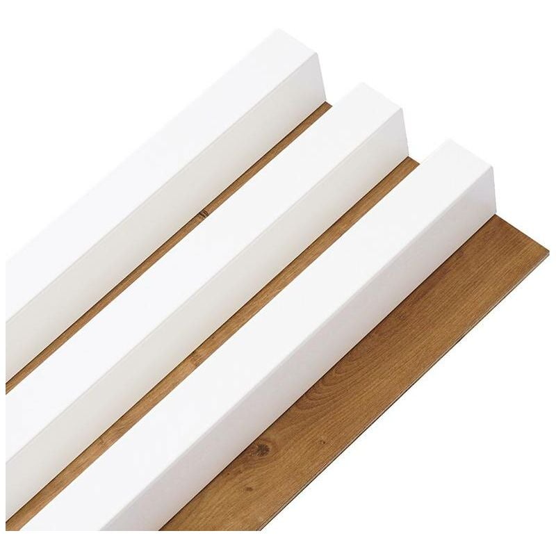 Decoon - Panneau mural tasseaux bois mdf sur fond rigide hdf 250 x 17,6 x 4 cm - bois blanc sur fond chêne clair