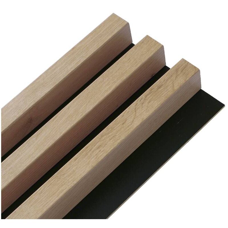 Panneau mural tasseaux bois mdf sur fond rigide hdf 250 x 17,6 x 4 cm - chêne clair sur fond noir