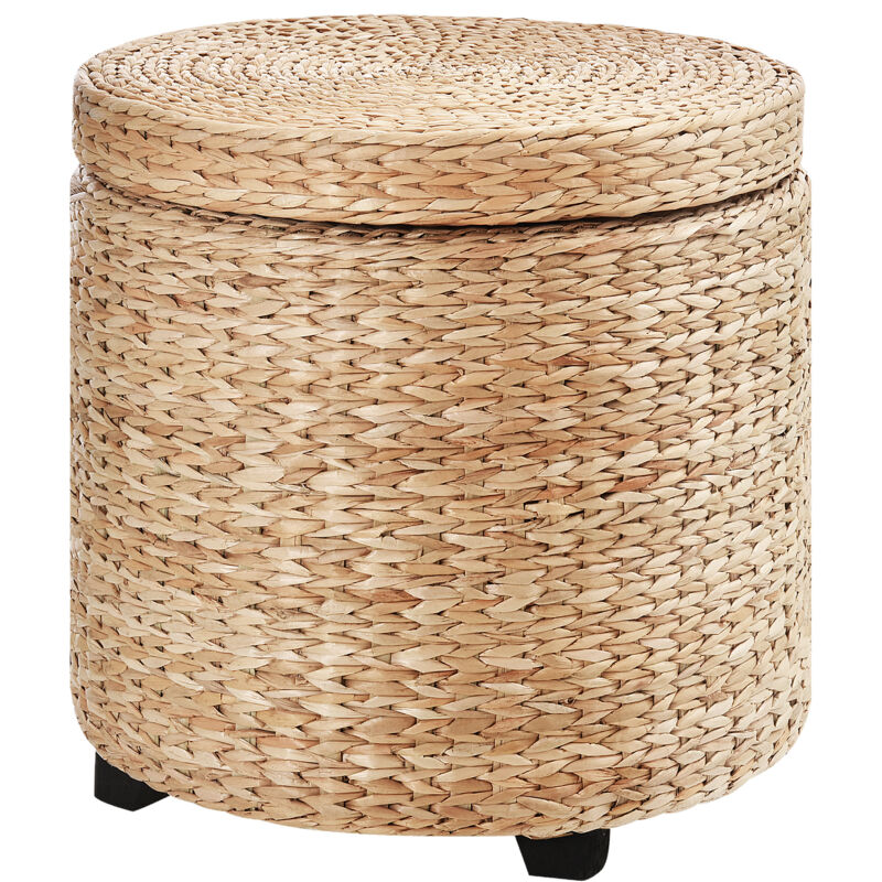 Pouf De Rangement En Rattan Avec Couvercle Amovible, Khaki, Ø43x43cm