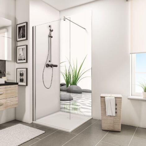 Schulte – Panneau mural 90 x 210 cm – Revêtement douche en composite aluminium – Décor pierres zen et herbes – Résistance chaleur jusqu'à 100°C