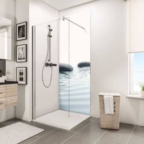 Schulte – Panneau mural 90 x 210 cm – Revêtement douche et salle de bain – Composite aluminium 3mm – Décor pierres zen et eau – Adhésif double face inclus