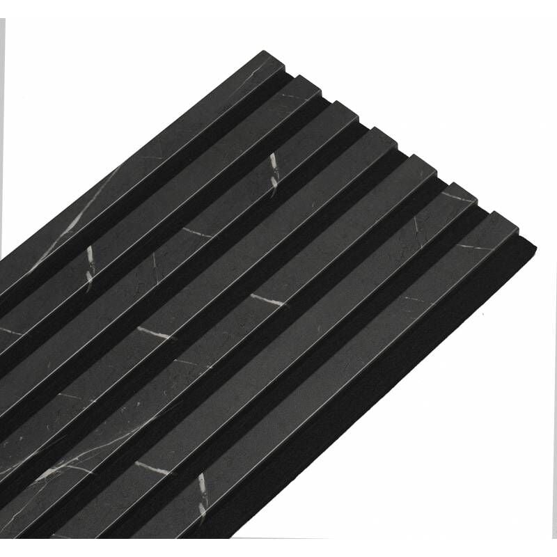 Panneau Mural acoustique tasseaux bois 120 x 30 x 1,9 cm - décor marbre noir / feutrine noir - 0,36m²