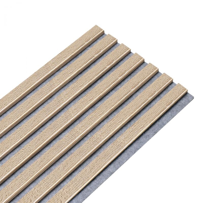 Panneau mural acoustique tasseaux bois 250 x 30 x 1,9 cm - Décor chêne / Feutrine grise - 0,75M²