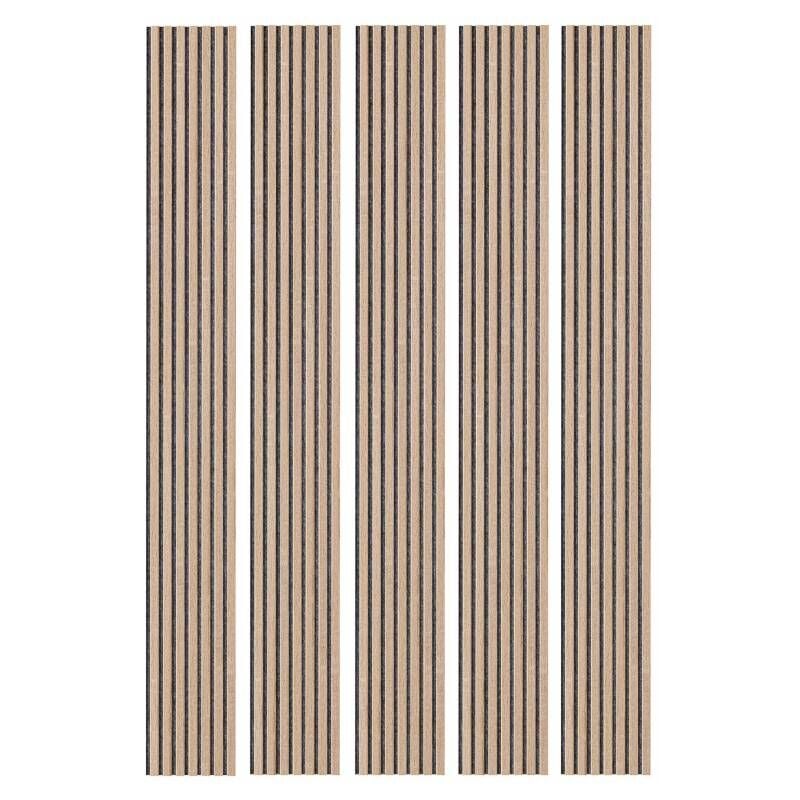 Decoon - Mur tv - Lot de 5 Panneau tasseaux bois 250 x 30 x 1,9 cm - Décor chêne / Feutrine grise - 3,75M²