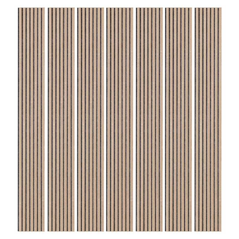 Decoon - Mur tv - Lot de 7 Panneau tasseaux bois 250 x 30 x 1,9 cm - Décor chêne / Feutrine grise - 5,25M²