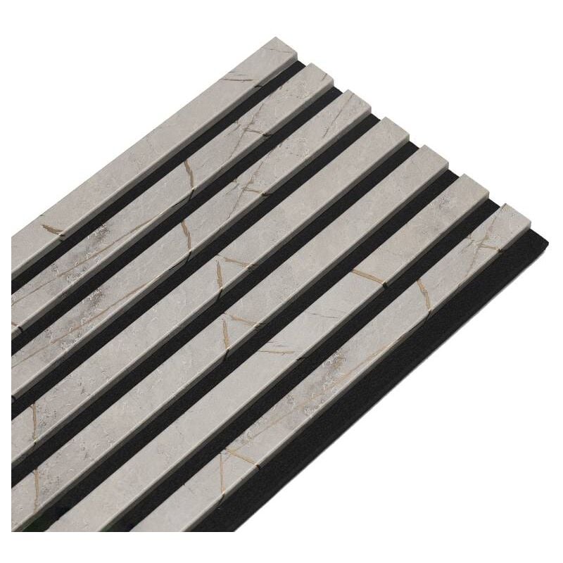 Decoon - Panneau mural acoustique tasseaux bois 250 x 30 x 1,9 cm - décor marbre gris/feutrine noir - 0,75m²