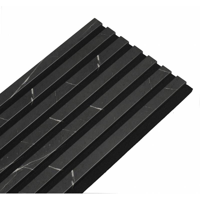 Panneau mural acoustique tasseaux bois 250 x 30 x 1,9 cm - décor marbre noir/feutrine noir - 0,75m²