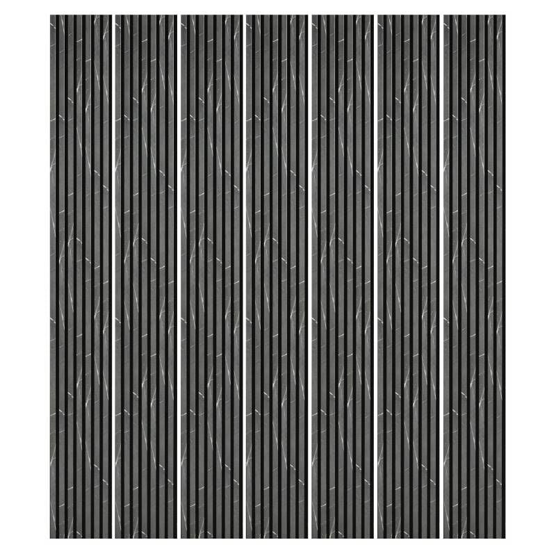 Decoon - Mur tv - Lot de 7 Panneaux tasseaux bois 250 x 30 x 1,9 cm - décor marbre noir/feutrine noir - 5,25m²