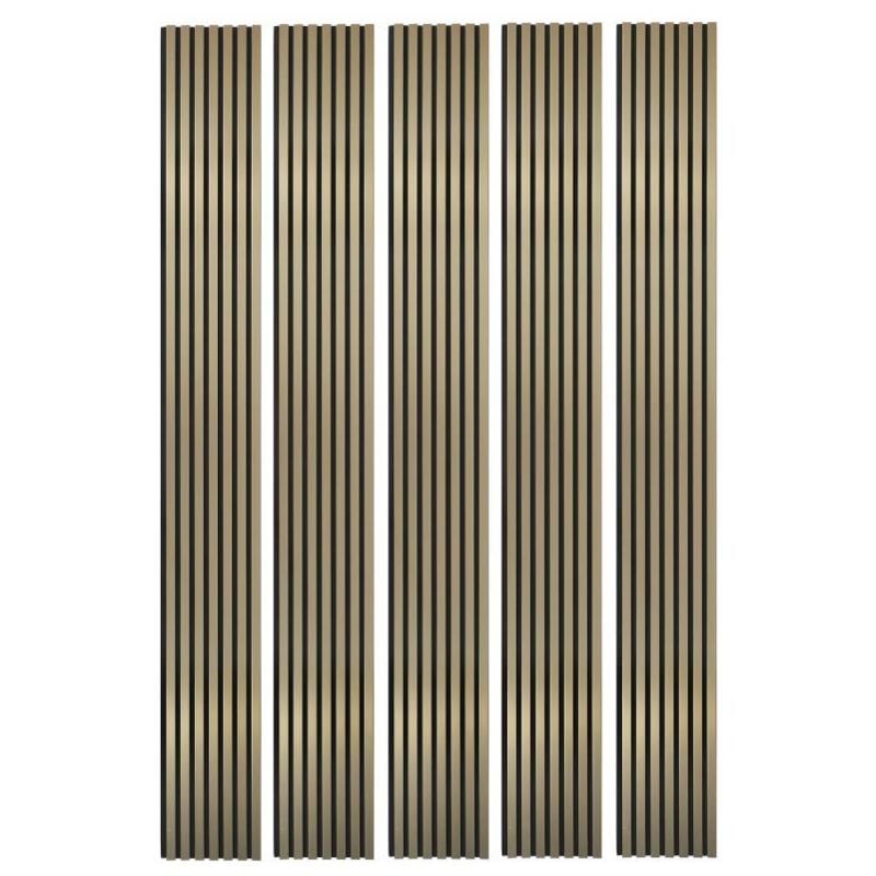 Decoon - Mur tv - Lot de 5 Panneaux tasseaux bois 250 x 30 x 1,9 cm - gold/feutrine noir - 3,75m²