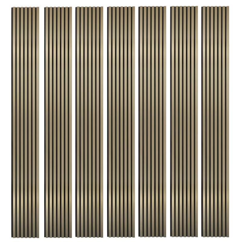 Mur TV - Lot de 7 Panneaux tasseaux bois 250 x 30 x 1,9 cm - gold/feutrine noir - 5,25m²