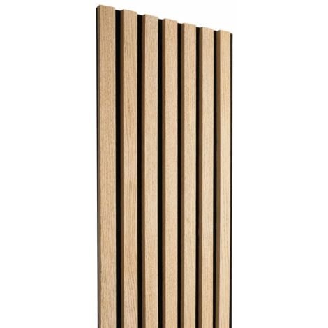 Panneau mural acoustique tasseaux bois 250 x 30 x 1,9 cm - Lamelles chêne clair véritable sur fond noir - 0,75m²