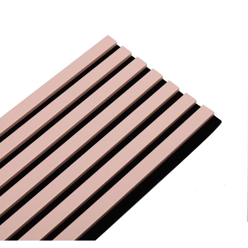 Panneau mural acoustique tasseaux bois 250 x 30 x 1,9 cm - rose pastel/feutrine noir - 0,75m²