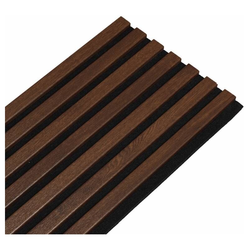 Panneau mural acoustique tasseaux bois 250 x30 x 1,9 cm - décor chêne foncé / feutrine noir - 0,75m²