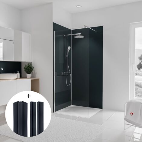 Schulte – Panneau mural de douche anthracite – Lot de 2 panneaux 90 x 210 cm – Matériau composite en aluminium – Résistance à la chaleur 100°C
